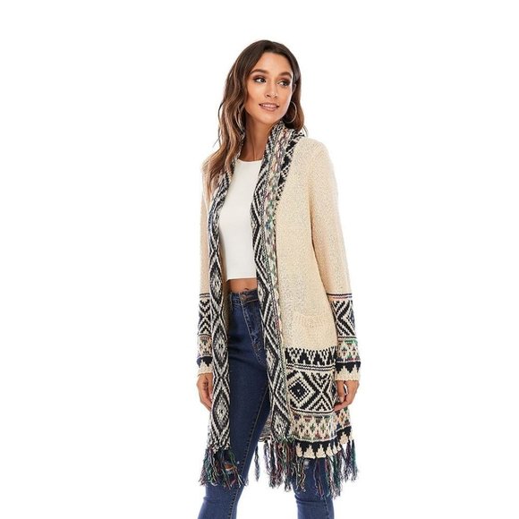 CGYY Women's Colorful Boho Sweater White Color Knitted Open Front Spring Autumn - Picture 5 of 14